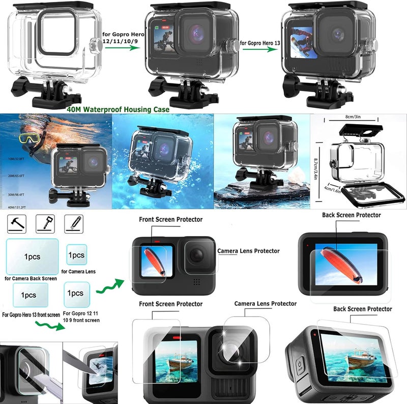 Gurmoir Accessory Kit with Waterproof Case for Go Pro Hero 13 12 11 10 9 Black. Underwater Diving Housing Floating Hand Grip Screen Protector Bundle Pack for GoPro 13 12 11 10 9 Camera(DT13) - Image 2
